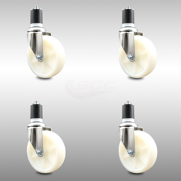 Service Caster 5 Inch 316SS Nylon Wheel Swivel 1-3/4 Inch Expanding Stem Caster Set SCC SCC-SS316EX20S514-NYS-134-4 - main
